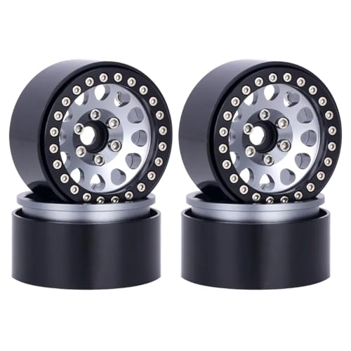 RC Auto Reifen Kompatibel Mit Axial Für SCX10 RR10 Für Wraith Für TRX4 Für TRX6 D90 Für Tamiya 1/10 RC Crawler Autoteile 1,9 Zoll Beadlock-Felge(Silver) von QWHTYO