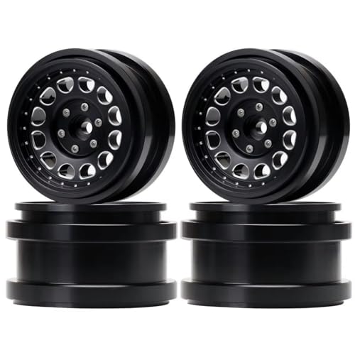 RC Auto Reifen Kompatibel Mit Axial SCX6 1/6 Rc Crawler Für Felsen Für Klettern Auto-Upgrade-Teile 4-teilige Legierung 2,9" Beadlock-Felgennabe(Only Rims Black) von QWHTYO