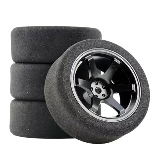 RC Auto Reifen Kompatibel Mit HSP Für HPI 1/10 RC On-Road Für Rennwagen-Upgrade-Teile, Schwammreifen, Felgen Mit 3 Mm Versatz, 12 Mm Sechskant(Black) von QWHTYO