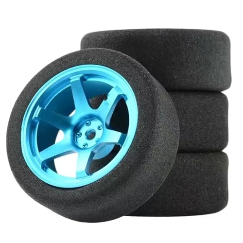 RC Auto Reifen Kompatibel Mit HSP Für HPI 1/10 RC On-Road Für Rennwagen-Upgrade-Teile, Schwammreifen, Felgen Mit 3 Mm Versatz, 12 Mm Sechskant(Blue) von QWHTYO