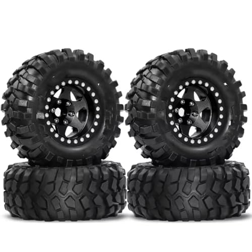 RC Auto Reifen Kompatibel Mit MJX H12Y R260 1/10 RC Crawler Car Upgrade-Teile, 4 Stück 95 Mm Metall 1,9 Zoll Deep Dish Beadlock Felgenreifensatz(Black) von QWHTYO