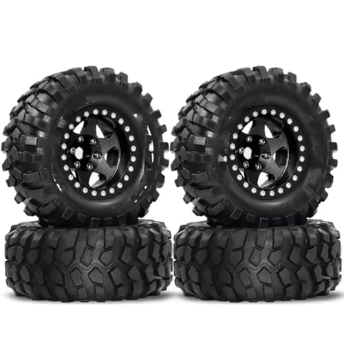 RC Auto Reifen Kompatibel Mit MJX H12Y R260 1/10 RC Crawler Car Upgrade-Teile, 4 Stück 95 Mm Metall 1,9 Zoll Deep Dish Beadlock Felgenreifensatz(Black) von QWHTYO