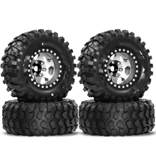 RC Auto Reifen Kompatibel Mit MJX H12Y R260 1/10 RC Crawler Car Upgrade-Teile, 4 Stück 95 Mm Metall 1,9 Zoll Deep Dish Beadlock Felgenreifensatz(Silver) von QWHTYO