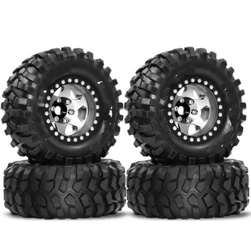 RC Auto Reifen Kompatibel Mit MJX H12Y R260 1/10 RC Crawler Car Upgrade-Teile, 4 Stück 95 Mm Metall 1,9 Zoll Deep Dish Beadlock Felgenreifensatz(Silver) von QWHTYO