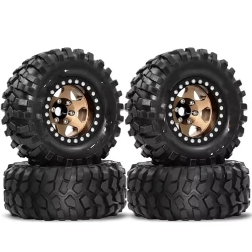 RC Auto Reifen Kompatibel Mit MJX H12Y R260 1/10 RC Crawler Car Upgrade-Teile, 4 Stück 95 Mm Metall 1,9 Zoll Deep Dish Beadlock Felgenreifensatz(Yellow) von QWHTYO