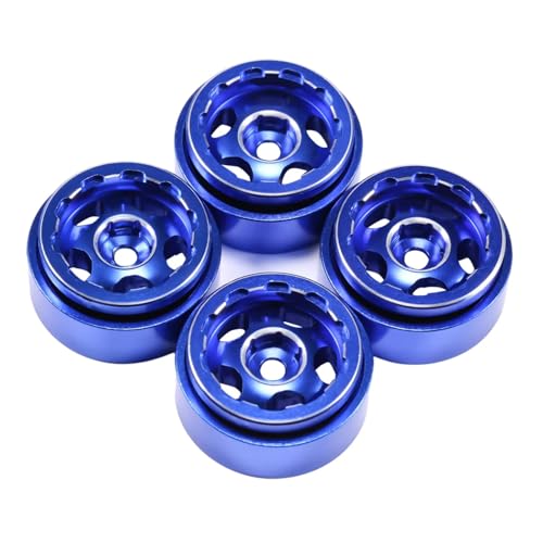 RC Auto Reifen Kompatibel Mit SCX24 Für TRX4M Für FCX24 Enduro24 1/18 1/24 RC-Autoteile 4-teilige Aluminiumlegierung 1,0 Zoll Beadlock-Felgen Gummireifen(Blue) von QWHTYO