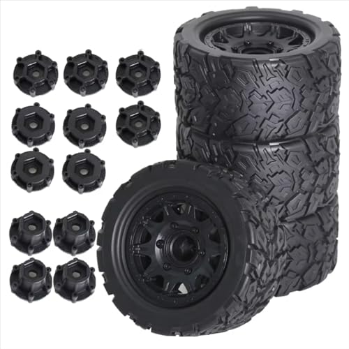 RC Auto Reifen Kompatibel Mit TRAXXAS Für MAXX Für ARRMA Für Granite Für KRATON Tamiyab87b 1/10 RC Monster Truck Teile, 4 Stück, 110 Mm Reifen, 12 Mm Und 14 Mm Sechskant von QWHTYO