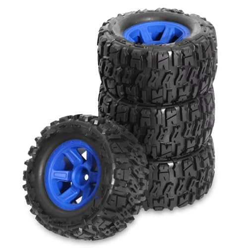 RC Auto Reifen Kompatibel Mit TRXS Für E-Revo Für MJX 16207 16208 Für SCY 16101 Für HBX 1/16 RC Monster Truck Teile, 4 Stück, 90 Mm Reifen, Rad, 12 Mm Sechskant(Blue) von QWHTYO