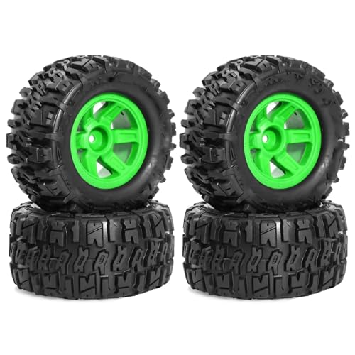 RC Auto Reifen Kompatibel Mit TRXS Für E-Revo Für MJX 16207 16208 Für SCY 16101 Für HBX 1/16 RC Monster Truck Teile, 4 Stück, 90 Mm Reifen, Rad, 12 Mm Sechskant(Green) von QWHTYO