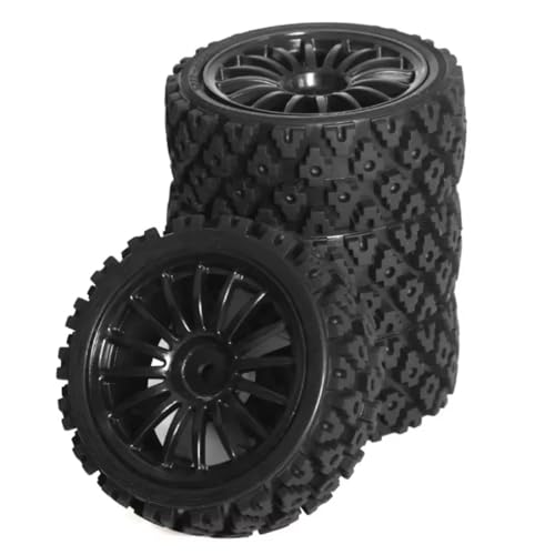 RC Auto Reifen Kompatibel Mit Tamiya Für TT-01 Für TT-02 TT01E XV01 XV02 1/10 RC Für Rallye-Autoteile, 4 Stück, 68 X 28 Mm, Gummiräder, Reifensatz(Black) von QWHTYO