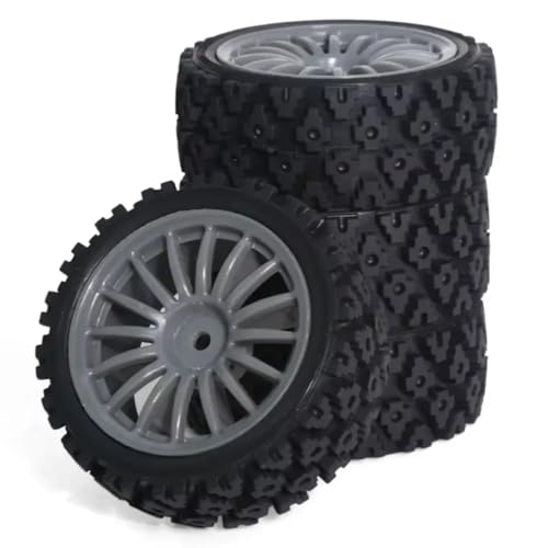 RC Auto Reifen Kompatibel Mit Tamiya Für TT-01 Für TT-02 TT01E XV01 XV02 1/10 RC Für Rallye-Autoteile, 4 Stück, 68 X 28 Mm, Gummiräder, Reifensatz(Gray) von QWHTYO