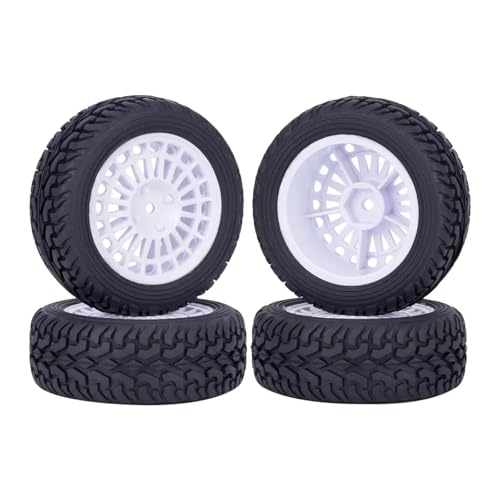RC Auto Reifen Kompatibel Mit Tamiya Für Wltoys Für TT01 Für TT-02 144001 94122 1/10 1/14 1/16 RC Für Rallye-Autoteile 75 * 28 Mm Gummi-Kunststoffräder Reifen(White) von QWHTYO