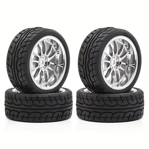 RC Auto Reifen Kompatibel Mit Tamiya XV01 XV02 TA06 Für TT01 Für TT02 Für HPI Für Kyosho PTG2 1/10 RC Für Rallye-Teile Räder Reifen 12 Mm Sechskant-Gummireifen(Black) von QWHTYO