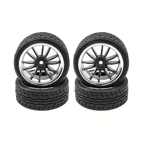 RC Auto Reifen Kompatibel Mit Tamiya XV01 XV02 TA06 Für TT01 Für TT02 Für HPI Für Kyosho PTG2 1/10 RC Für Rallye-Teile Räder Reifen 12 Mm Sechskant-Gummireifen(Silver) von QWHTYO