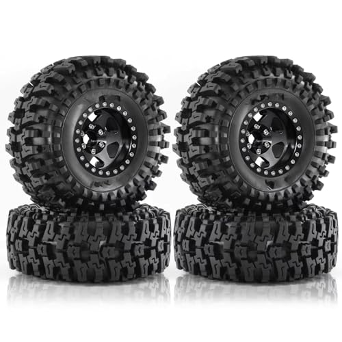 RC Auto Reifen Kompatibel Mit Traxxas Für TRX4 D90 Für Axial Für SCX10 II III RS 1/10 RC-Autoteile, 120 Mm Metall, 1,9 Zoll Beadlock-Felge, Gummireifen(Black) von QWHTYO