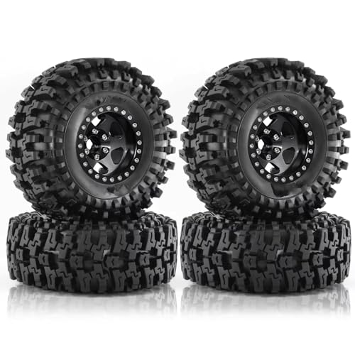 RC Auto Reifen Kompatibel Mit Traxxas Für TRX4 D90 Für Axial Für SCX10 II III RS 1/10 RC-Autoteile, 120 Mm Metall, 1,9 Zoll Beadlock-Felge, Gummireifen(Black) von QWHTYO