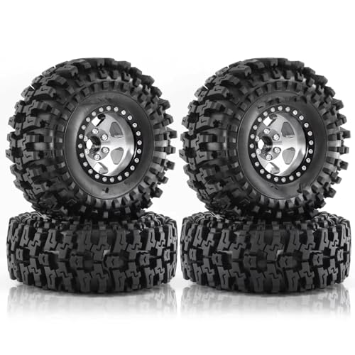 RC Auto Reifen Kompatibel Mit Traxxas Für TRX4 D90 Für Axial Für SCX10 II III RS 1/10 RC-Autoteile, 120 Mm Metall, 1,9 Zoll Beadlock-Felge, Gummireifen(White) von QWHTYO