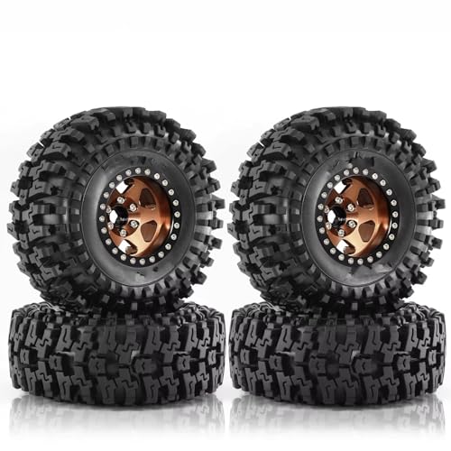 RC Auto Reifen Kompatibel Mit Traxxas Für TRX4 D90 Für Axial Für SCX10 II III RS 1/10 RC-Autoteile, 120 Mm Metall, 1,9 Zoll Beadlock-Felge, Gummireifen(Yellow) von QWHTYO