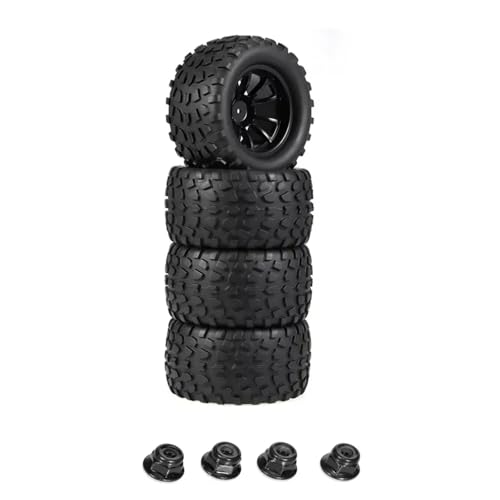 RC Auto Reifen Kompatibel Mit Trxs Für Himoto Für HSP Für HPI 1/10 RC Monster Truck-Teilen, 4 Stück 125-mm-Gummireifen, Felgen, 12-mm-Sechskant Mit 4-mm-Kontermuttern(DLT006) von QWHTYO