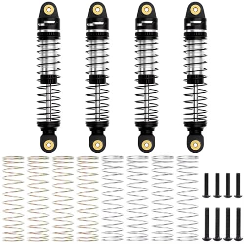 Stoßdämpfer RC Car Kompatibel Mit TRX4M 1/18 RC Crawler Car Upgrade-Teile Zubehör 59MM Aluminium-Ölstoßdämpfer Einstellbare Stoßdämpfer Vorne Und Hinten(Black) von QWHTYO