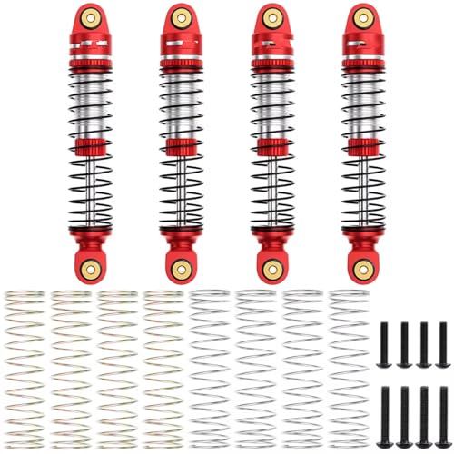 Stoßdämpfer RC Car Kompatibel Mit TRX4M 1/18 RC Crawler Car Upgrade-Teile Zubehör 59MM Aluminium-Ölstoßdämpfer Einstellbare Stoßdämpfer Vorne Und Hinten(Red) von QWHTYO