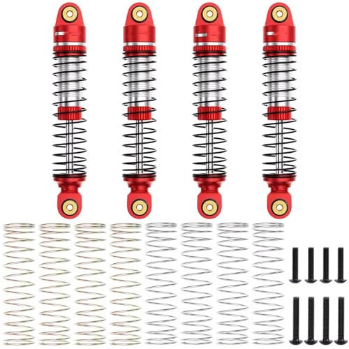 Stoßdämpfer RC Car Kompatibel Mit TRX4M 1/18 RC Crawler Car Upgrade-Teile Zubehör 59MM Aluminium-Ölstoßdämpfer Einstellbare Stoßdämpfer Vorne Und Hinten(Red) von QWHTYO