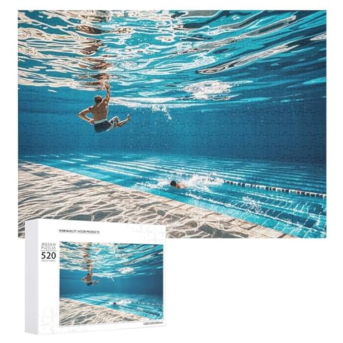 Puzzle für Erwachsene, 520 Teile, Unterwasser des Schwimmbads, herausforderndes Puzzle, Holzpuzzle, perfekt für Spielabende, fertige Puzzle-Größe ist 50,5 x 38,1 cm von QWJKM