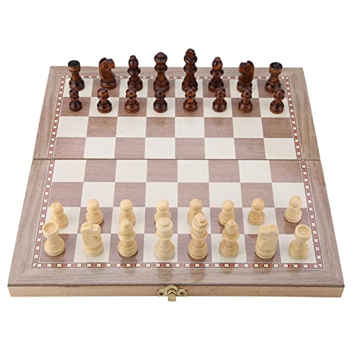 Wooden 3 - in - 1 Schachbrett – Hochwertiges Holzspielzeug mit Schach, Dame und Backgammon + Faltbares Design für Reisen, Schule und Freizeit von QWUUYEC