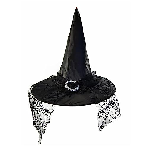 QWUVEDS Halloween deko Halloween kostüm Halloween 272 Halloween Ends Halloween-Party-Spitzen-Hexenhut Gehrock 42 (Black, One Size) von QWUVEDS