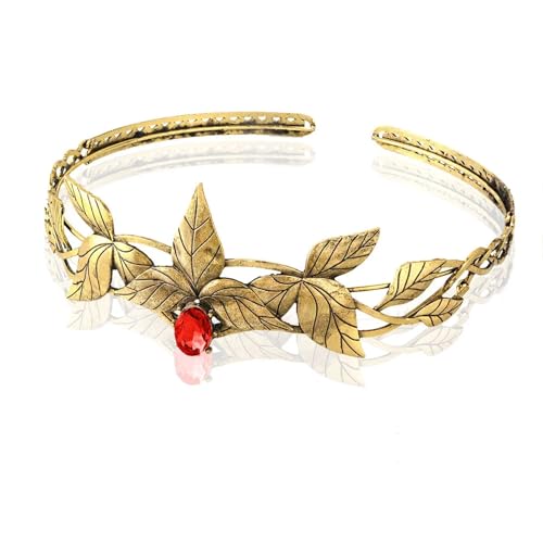 QWWQYDY Kopfschmuck Elfen Goldenes Blatt-Stirnband, Kristall-Elfenkrone, verstellbares Kostüm, Damen-Kopfbedeckung for Halloween(C1) von QWWQYDY