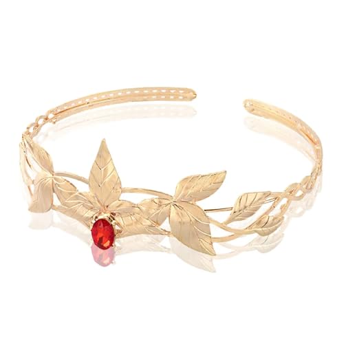 QWWQYDY Kopfschmuck Elfen Goldenes Blatt-Stirnband, Kristall-Elfenkrone, verstellbares Kostüm, Damen-Kopfbedeckung for Halloween(C10) von QWWQYDY