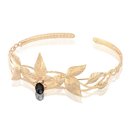 QWWQYDY Kopfschmuck Elfen Goldenes Blatt-Stirnband, Kristall-Elfenkrone, verstellbares Kostüm, Damen-Kopfbedeckung for Halloween(C11) von QWWQYDY
