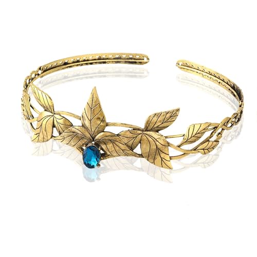 QWWQYDY Kopfschmuck Elfen Goldenes Blatt-Stirnband, Kristall-Elfenkrone, verstellbares Kostüm, Damen-Kopfbedeckung for Halloween(C2) von QWWQYDY