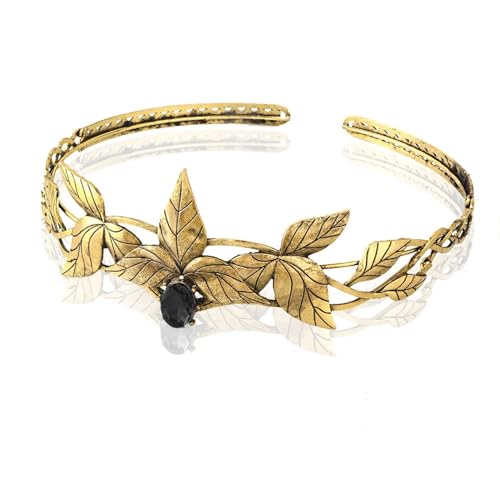 QWWQYDY Kopfschmuck Elfen Goldenes Blatt-Stirnband, Kristall-Elfenkrone, verstellbares Kostüm, Damen-Kopfbedeckung for Halloween(C3) von QWWQYDY