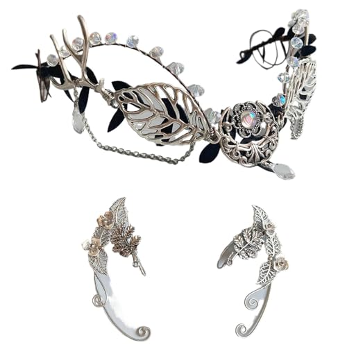QWWQYDY Kopfschmuck Elfen Wald Splitter Fee Kopfschmuck Wald Zweig Stirnband Elf Ohr Manschetten Krone Stirnband Ohrringe Zubehör for Cosplay Dekoration(As picture) von QWWQYDY