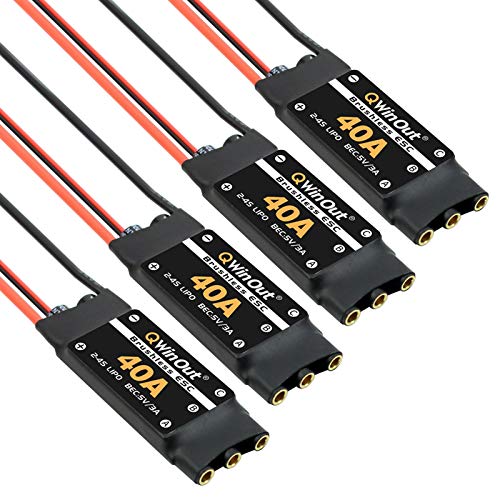 QWinOut 40A Brushless ESC 2-4S Speed Controller with 5V 3A BEC for Fixed Wing DIY RC Multi-axis Aircraft Drone Helicopter Quadcopter (4 Pcs,Short Cable) von QWinOut