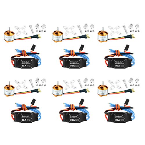 QWinOut A2212 1400KV Brushless Outrunner Motor 10T + 30A Speed Controller ESC + 3.5mm Banana Connectors for DIY RC Drone Aircraft KK 4 Axle Copter UFO (6 Set) von QWinOut