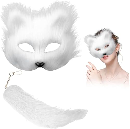 QXIRLOXWG Flauschige Katzenmaske mit Schwanz Halbgesichtsmaske für Rollenspiele Kunstpelz Fuchs Wolf Tier Kostüm Zubehör Ideal für Halloween Partys und Cosplay QXIRLOXWG Flauschige Katzenmaske mit Schwanz Halbgesichtsmaske für Rollenspiele Kunstpelz Fuchs Wolf Tier Kostüm Zubehör Ideal für Halloween Partys und Cosplay von QXIRLOXWG