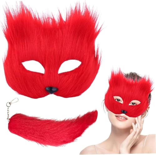 QXIRLOXWG Flauschige Katzenmaske mit Schwanz Halbgesichtsmaske für Rollenspiele Kunstpelz Fuchs Wolf Tier Kostüm Zubehör Ideal für Halloween Partys und Cosplay QXIRLOXWG Flauschige Katzenmaske mit Schwanz Halbgesichtsmaske für Rollenspiele Kunstpelz Fuchs Wolf Tier Kostüm Zubehör Ideal für Halloween Partys und Cosplay von QXIRLOXWG