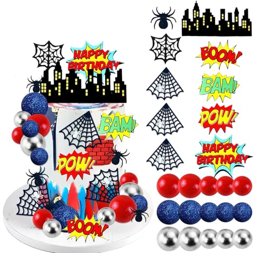 QXNDXQ 32 Stück Kuchen Deko Kindergeburtstag, Superhelden Cake Topper, Spider Kuchen Deko, Hero Tortendeko für Mädchen, Junge, Geburtstagsfeier QXNDXQ 32 Stück Kuchen Deko Kindergeburtstag, Superhelden Cake Topper, Spider Kuchen Deko, Hero Tortendeko für Mädchen, Junge, Geburtstagsfeier von QXNDXQ