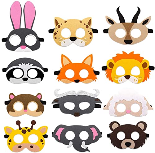QXNDXQ Filzmasken für Kinder, 12 Stück, Tiermasken mit elastischer Kordel, Cosplay-Masken für Geburtstagsfeiern, Kostümpartys von QXNDXQ