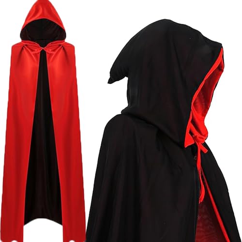 QXNDXQ Halloween Umhang,Vampir Kostüm, Umhang mit Kaputze Rot & Schwarz für Erwachsene, Doppelseitig Vampir Umhang für Halloween Karneval Mittelalter Kostüm Party von QXNDXQ