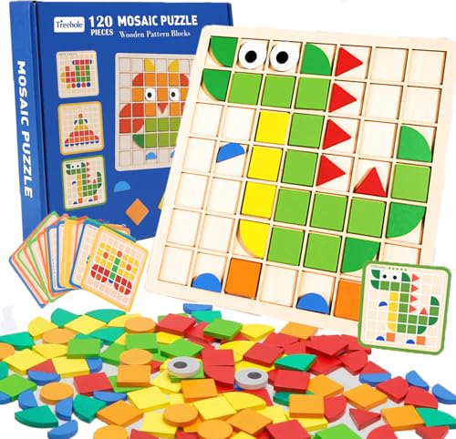 QXNDXQ Kreative Mosaik Puzzle, 120 PCS Hölzerne Muster Blöcke mit 20 Beidseitige Karten, Montessori Tangram Kinder Puzzle, Geometrische Formen Holzpuzzles, Kinder Pädagogisches Spielzeug für 3+ QXNDXQ Kreative Mosaik Puzzle, 120 PCS Hölzerne Muster Blöcke mit 20 Beidseitige Karten, Montessori Tangram Kinder Puzzle, Geometrische Formen Holzpuzzles, Kinder Pädagogisches Spielzeug für 3+ von QXNDXQ