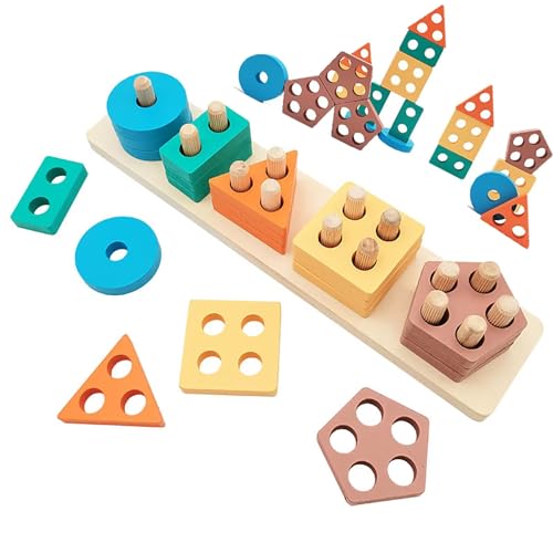 QXNDXQ Sortier- und Stapelspielzeug aus Holz, Montessori Spielzeug, Formsortierer Montessori, Farberkennung für Kleinkinder, Baby Spielzeug, Sortierspiel Kinderspielzeug Lernspielzeug Steckpuzzle von QXNDXQ