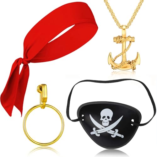 Piraten Accessoires Damen Kinder, 4Pcs Piratenkostüm Damen Accessoires mit Augenklappe Pirat, Bandana Pirat Rot Piratentuch, Piraten Ohrringe, Halskette Pirat für Halloween Fasching Kostüm Zubehör Piraten Accessoires Damen Kinder, 4Pcs Piratenkostüm Damen Accessoires mit Augenklappe Pirat, Bandana Pirat Rot Piratentuch, Piraten Ohrringe, Halskette Pirat für Halloween Fasching Kostüm Zubehör von QXRXN