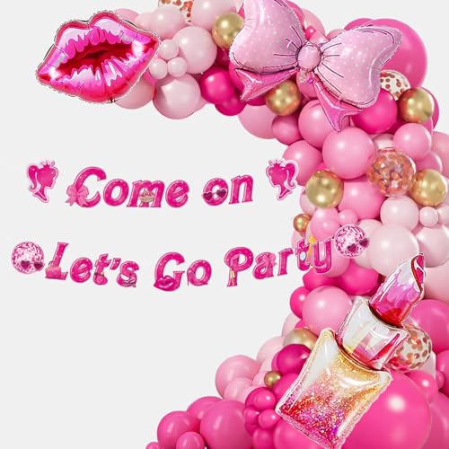 Rosa Luftballon Bogen Kit, Hot Pink Heart Lip Bow Lippenstift Ballon für Mädchen Frauen Baby Dusche Braut Dusche Muttertag Hochzeit Geburtstag Valentinstag Barbie Party Dekorationen von QY ManCang