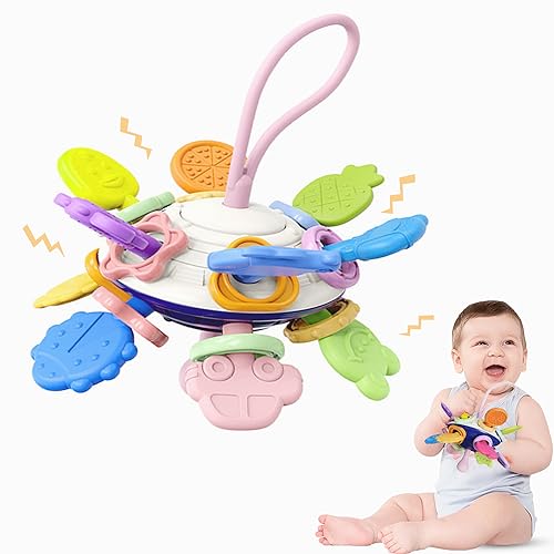 Baby Beißspielzeug, Montessori Sensorisches Spielzeug, Babyspielzeug Silikon Kauspielzeug für das Greiftraining, Tragbares Reisespielzeug Geschenk für Neugeborenes ab 3 6 9 12 18 Monate von QYDKWK