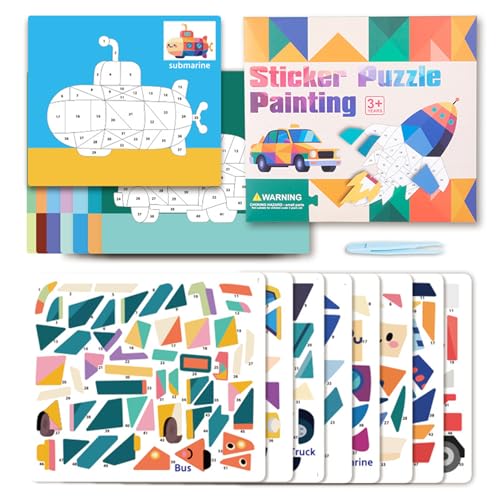 QYDKWK 3D Sticker Buch für Kinder, Sticker Puzzle Geburtstag, Weihnachten, Kindertag Geschenke Montessori Spielzeug für Jungen und Mädchen ab 3 4 5 6 Jahren (Verkehr) von QYDKWK