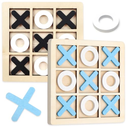 QYEHF 2 Sets hölzernes Tic Tac Toe Brett, Hölzernes XO Tic Tac Toe Tischspielset Klassisches Familienbrett für Erwachsene Familienparty Innendekoration, 15 x 15 cm 2 Farben von QYEHF