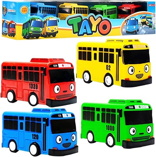 4PCS Bus Spielzeug,Bus Modell,Big Pull Back Spielzeugautos,Kreatives Spielzeugauto Für Jungen Und Mädchen Party Dekoration, Tortendekoration, Geburtstagsgeschenk (7CM) von QYEHF